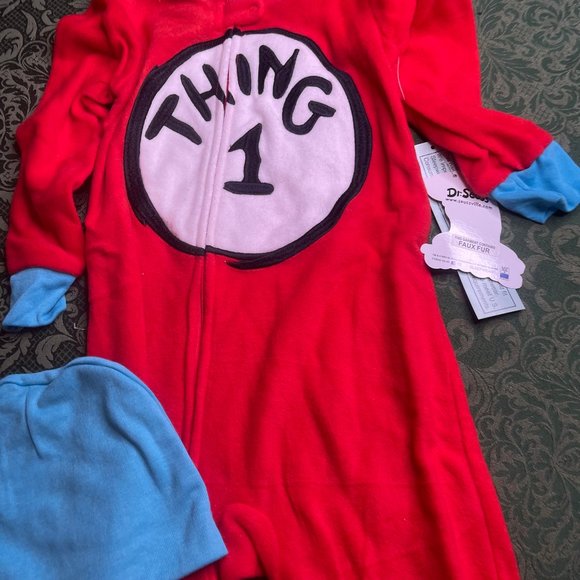 NWT 4T 4 boys girls THING 1 sleeper CAT IN THE HAT costume pajamas dr seuss fall - Picture 3 of 5